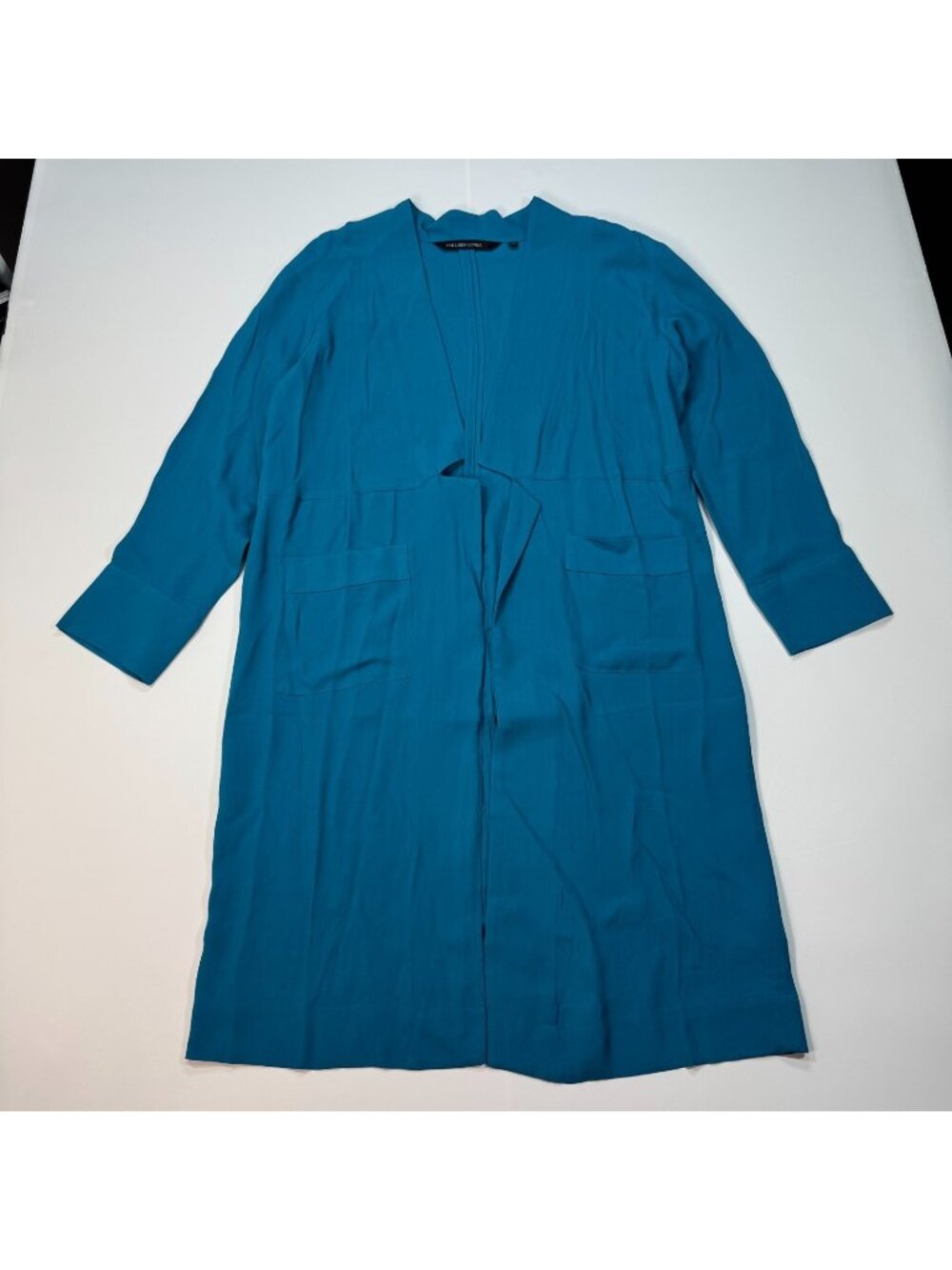 Colleen Lopez Sweater Women's M Blue Rayon Knit Cardigan Duster Winter Holiday